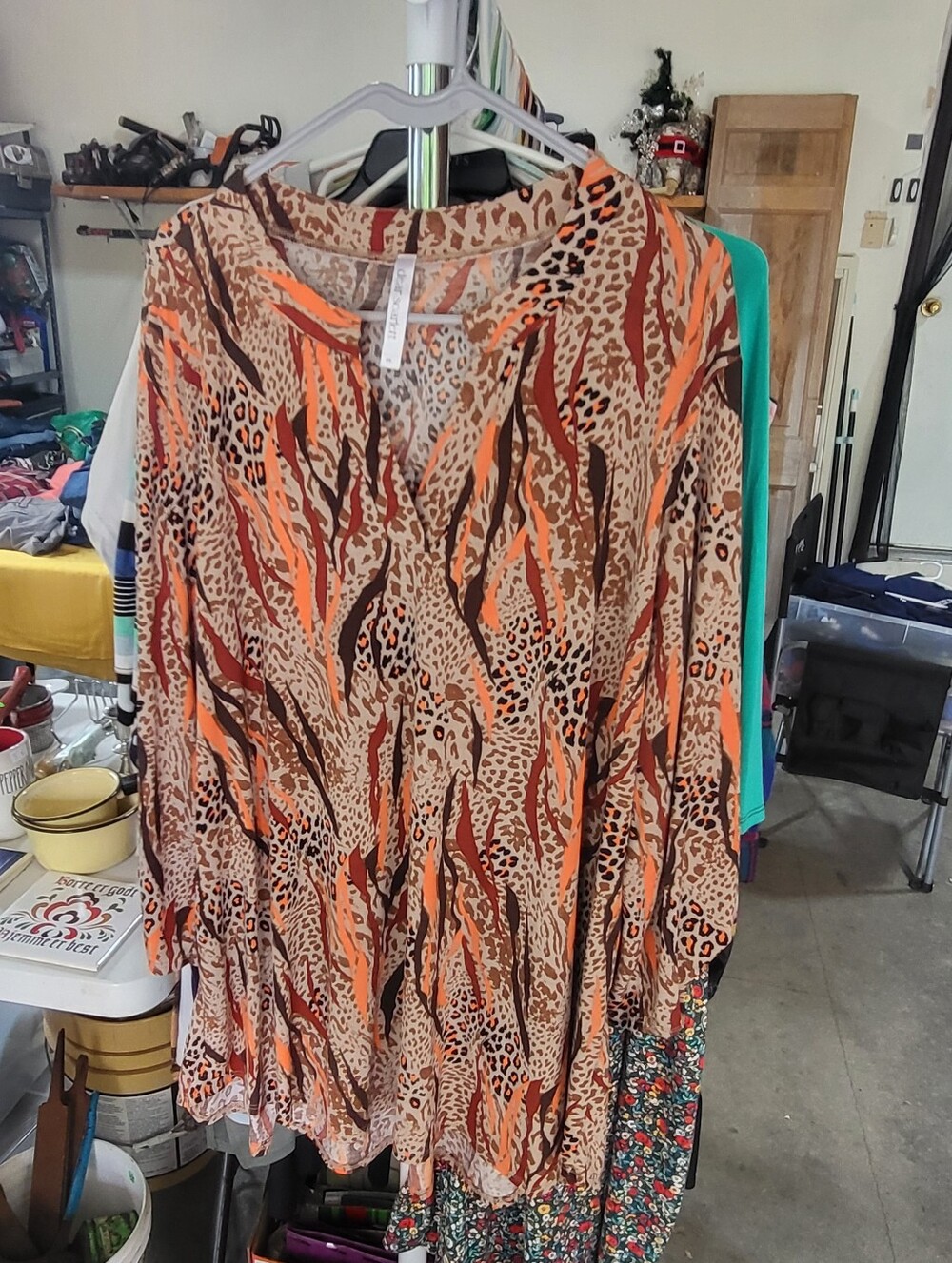 Dear Scarlett- Animal Print Long Sleeve Tunic - Beige with Orange & Brown